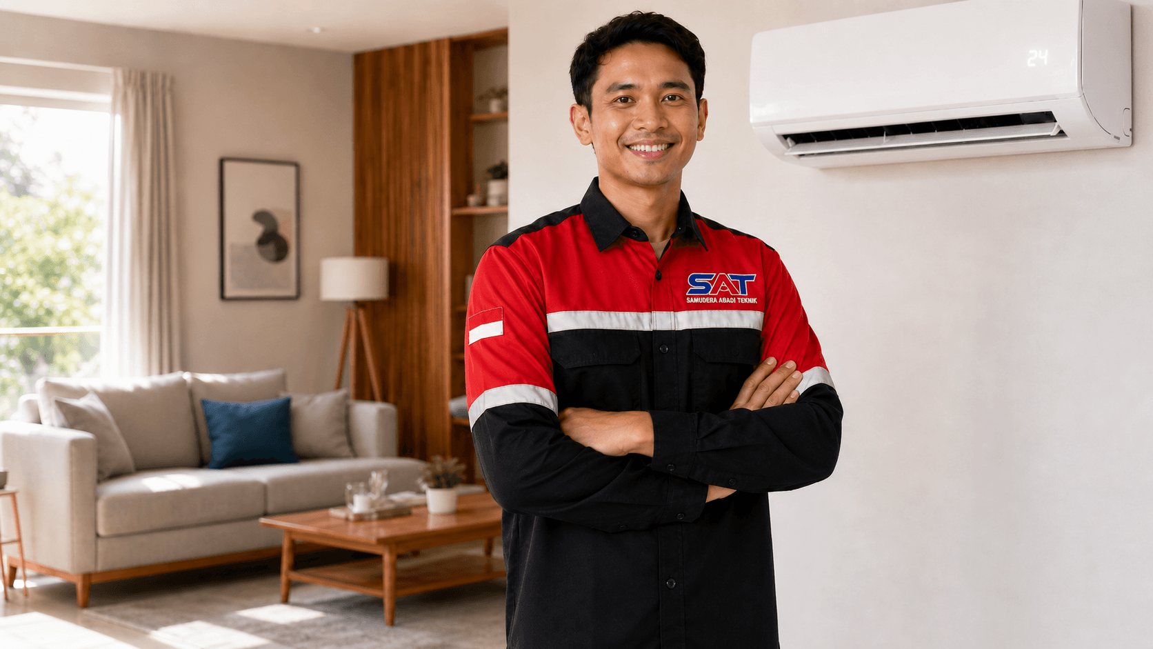 Teknisi SAT melayani instalasi di rumah