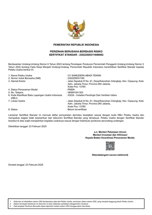 Nomor Induk Berusaha (NIB) Risiko Rendah