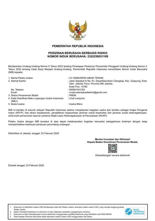 Sertifikat Standar KBLI 43213